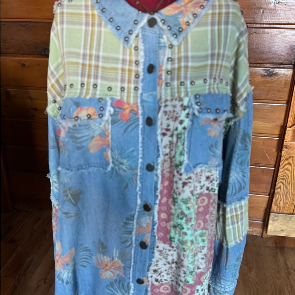POL NWOT DENIED PATCHWORK SHIRT/ JACKET